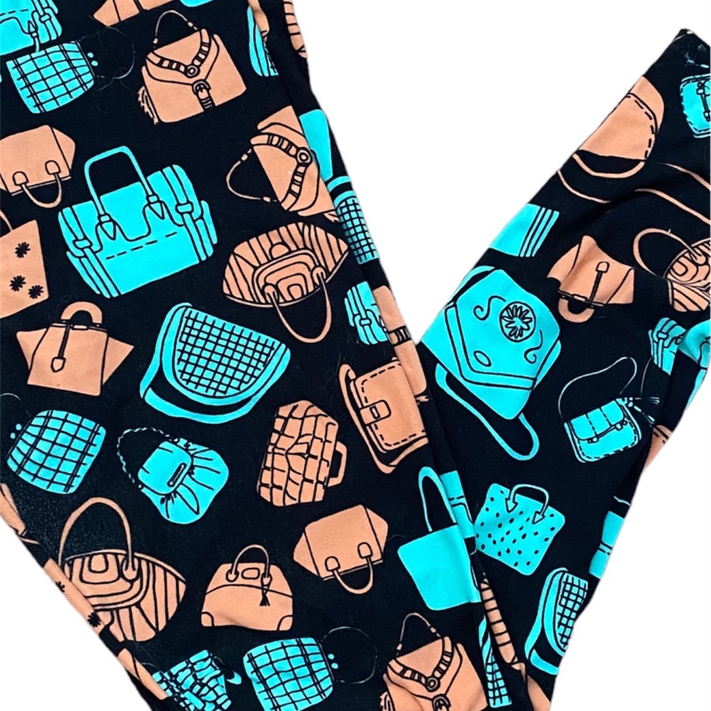 LuLaRoe Teal and Peach Bag OS leggings